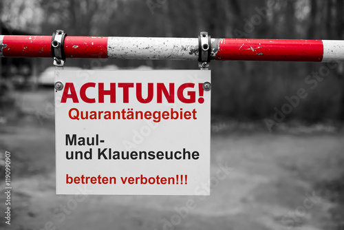 Canvastavla Schild mit der deutschen Aufschrift Maul und Klauenseuche, betreten verboten
