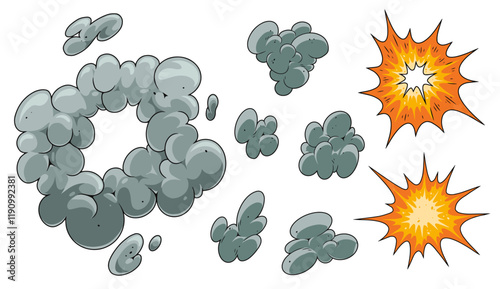 Explosions and smoke effects in a cartoon style