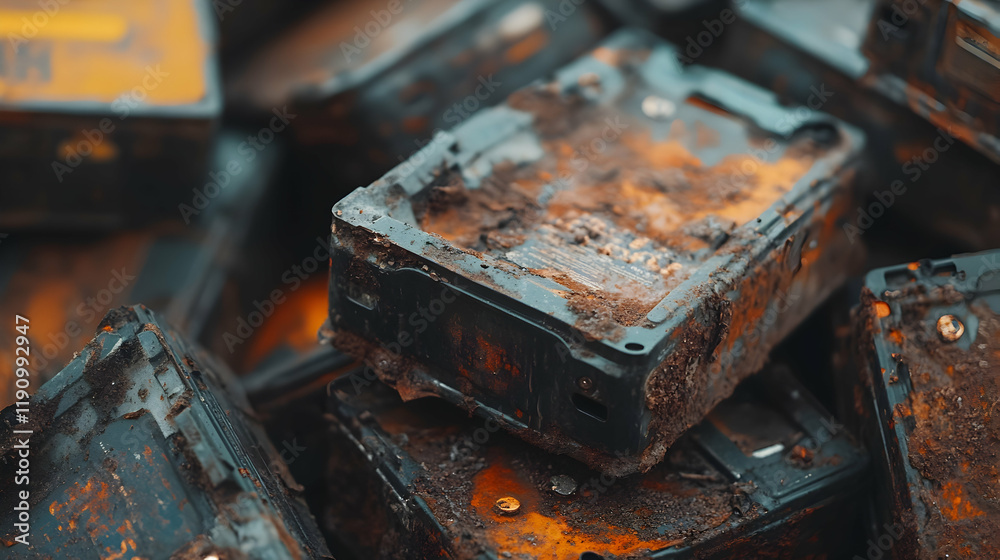 Macro shot of corroded car batteries with intricate rust details. Macro shot of corroded car batteries with intricate rust details.
