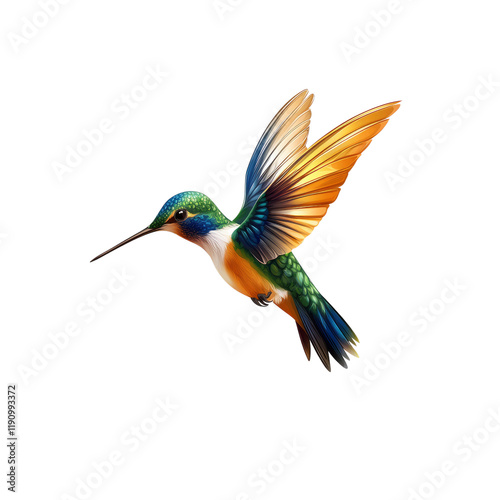 Vibrant Hummingbird in Flight Against Transparent background