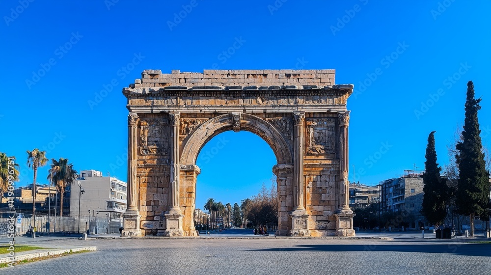 Obraz premium Ancient Archway in a Sunny Cityscape