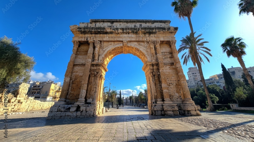 Fototapeta premium Ancient Archway in a Sunny Cityscape