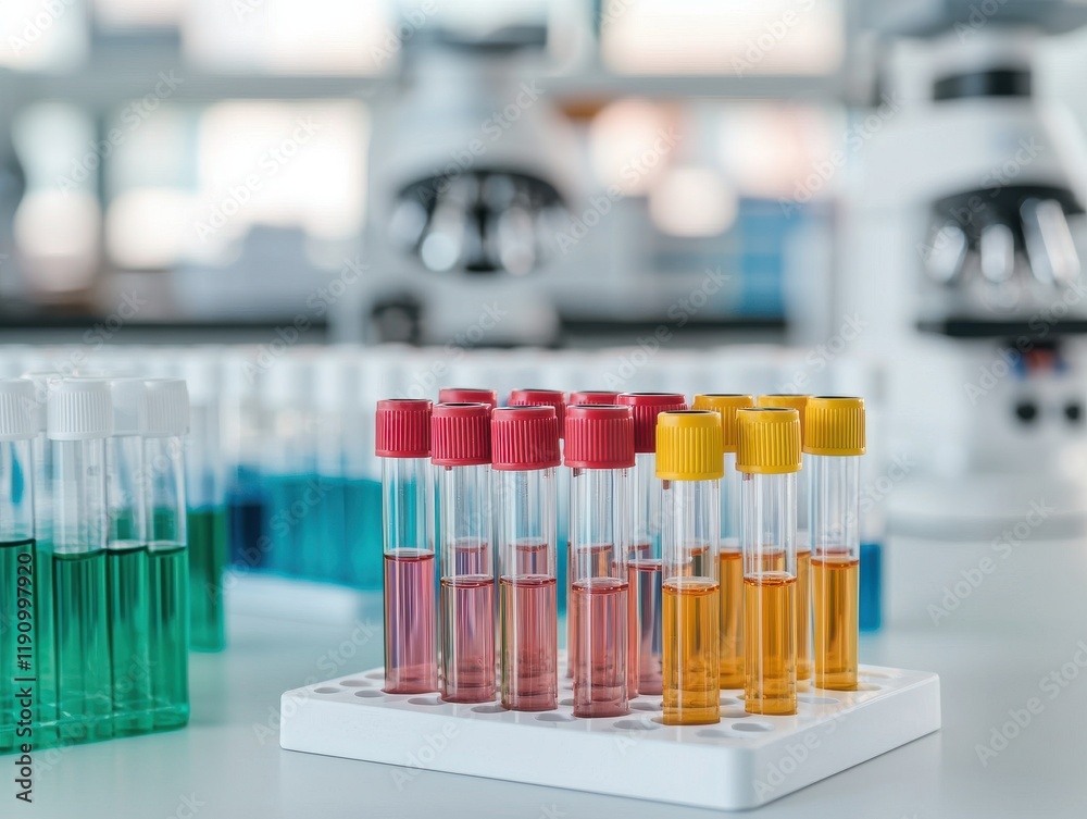 Modern Laboratory Workspace with Test Tubes and Equipment Modern Laboratory Workspace with Test Tubes and Equipment