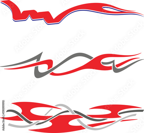 Vector tribal flames with stripes, creative designs for vehicle vinyl decals and wraps. Ready-to-cut graphics, great for cars, sport vehicles, ATVs, trucks, motors and bikes.