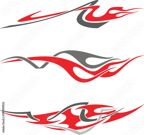 Vector tribal flames and stripes, creative designs for vehicle vinyl decals and wraps. Ready-to-cut graphics, great for cars, sport vehicles, ATVs, trucks, motors and bikes.