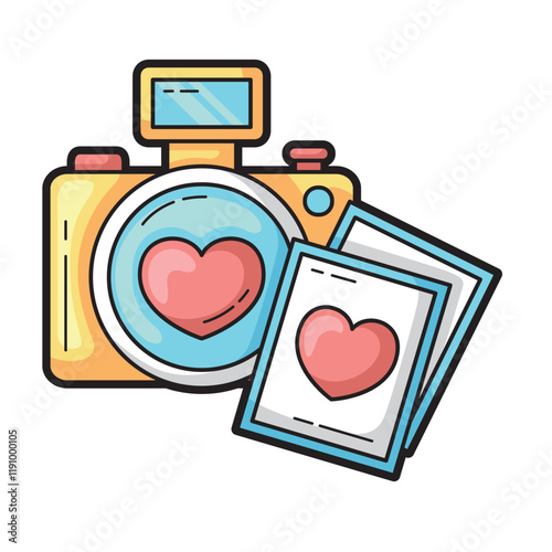 Camera and photos with hearts suitable for romantic events, Valentine's Day, love themed projects, photography blogs, social media posts