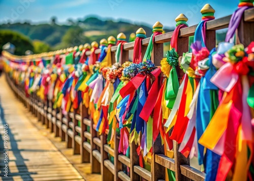 Macro Peace Ribbons & Flags on Paju Bridge, Korean Unification Wishes photo