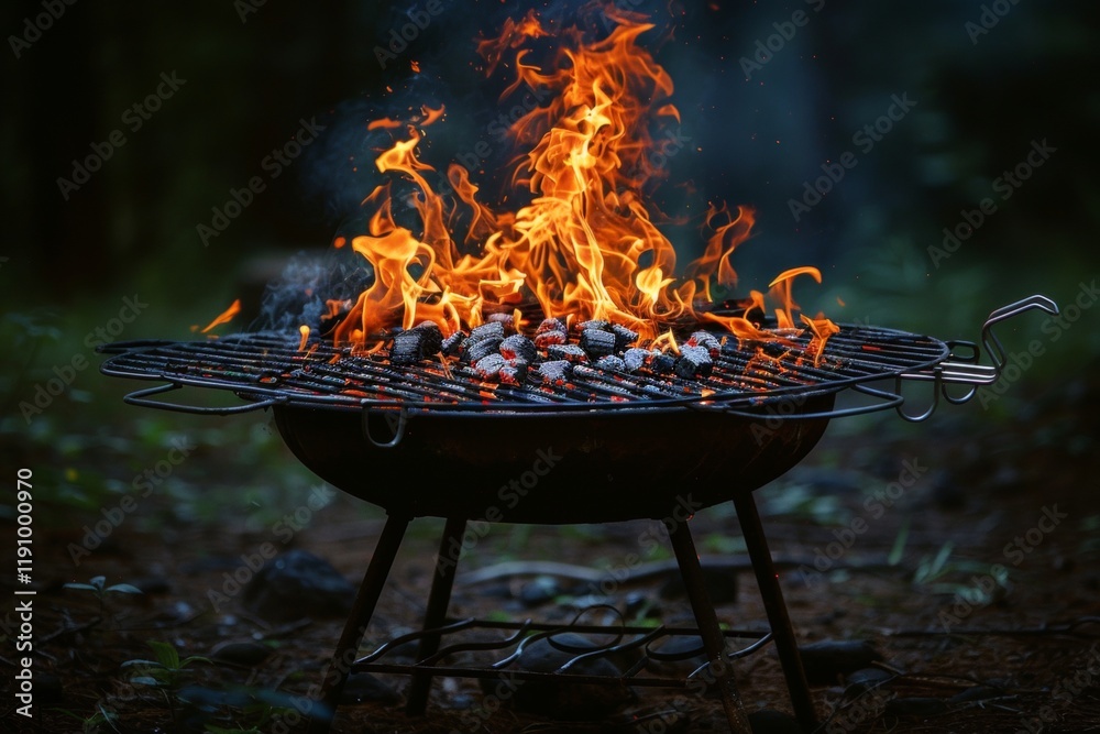 Empty charcoal grill with bbq tools perfect for summer outdoor parties and picnics Empty charcoal grill with bbq tools perfect for summer outdoor parties and picnics