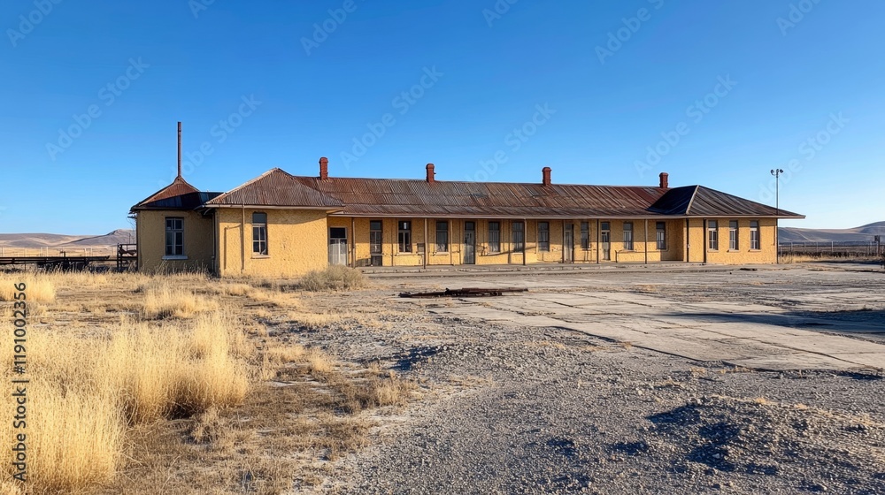 Abandoned Train Station in a Desolate Landscape Abandoned Train Station in a Desolate Landscape