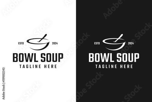 Bowl soup and spoon logo design template vector illustration idea