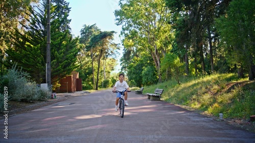 Wallpaper Mural Carefree kid cycling park alley having fun. Little child riding bicycle alone Torontodigital.ca