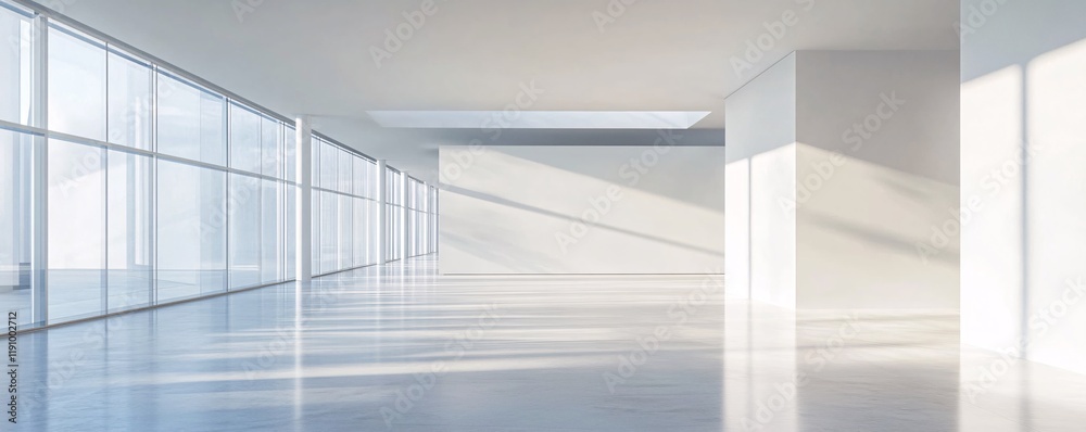 Fototapeta premium Modern empty office interior with big windows letting in sunlight