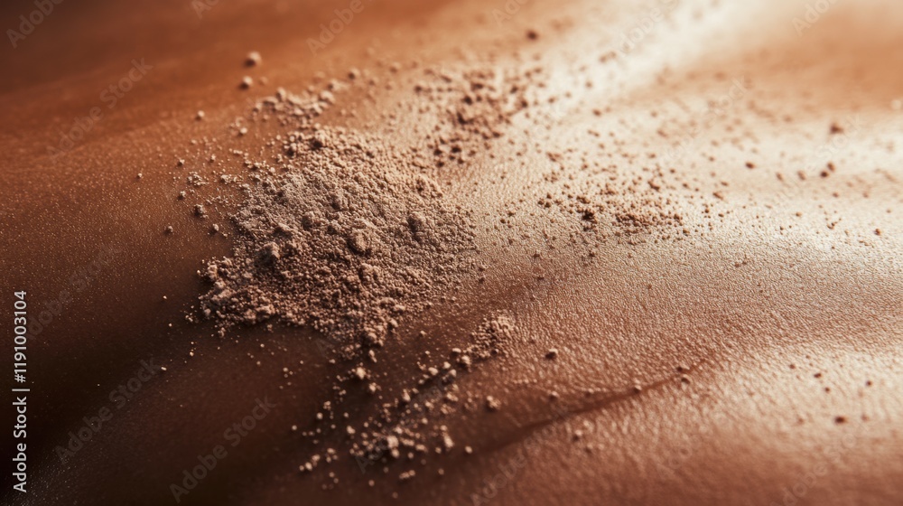 Fototapeta premium Luxurious chocolate powder beautifully scattered on smooth surface, showcasing rich texture and vibrant color, perfect for dessert inspiration.
