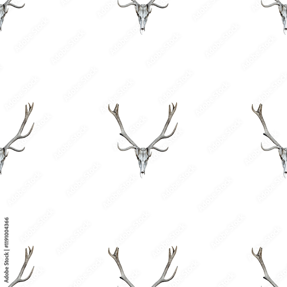 Naklejka premium Seamless pattern Red deer Elk old skulls Background for Halloween design Scull wrapping paper Wallpaper cloth fabric web design Scary party template