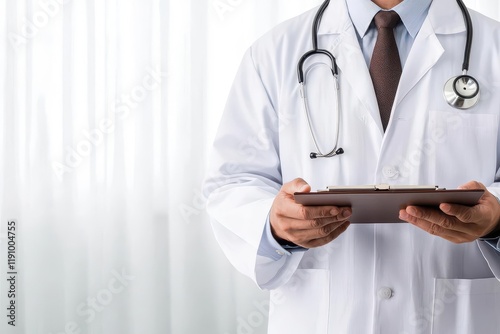 A lawyer in a courtroom holding a medical report, symbolizing legal proceedings involving healthcare malpractice