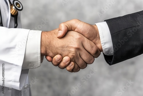 Hands of a lawyer and doctor shaking, symbolizing a partnership in solving medical-legal disputes, health policy