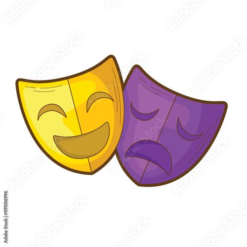 Two theatrical masks depicting contrasting emotions suited for theatre promotions, website headers, and emotional concept designs. Ideal for dramatic visuals