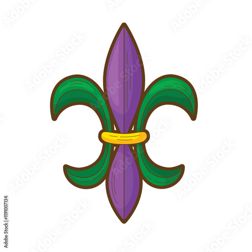 Mardi Gras colors Fleurdelis symbol Louisiana celebration decoration. Suitable for festive event invitations, party decor, and carnival promotions