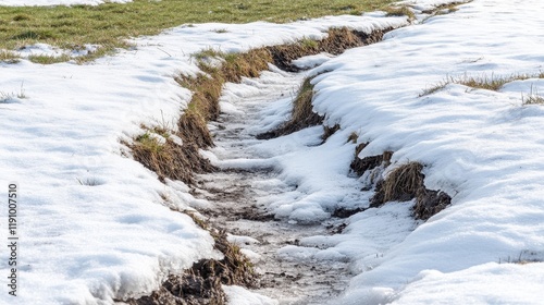 Frozen Field Featuring Cracked Soil and Ice Accumulation in a Natural Landscape During Winter Season Captured in Stunning Detail