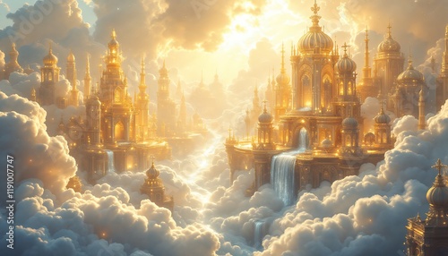 Golden Celestial City: A Heavenly Metropolis in the Clouds