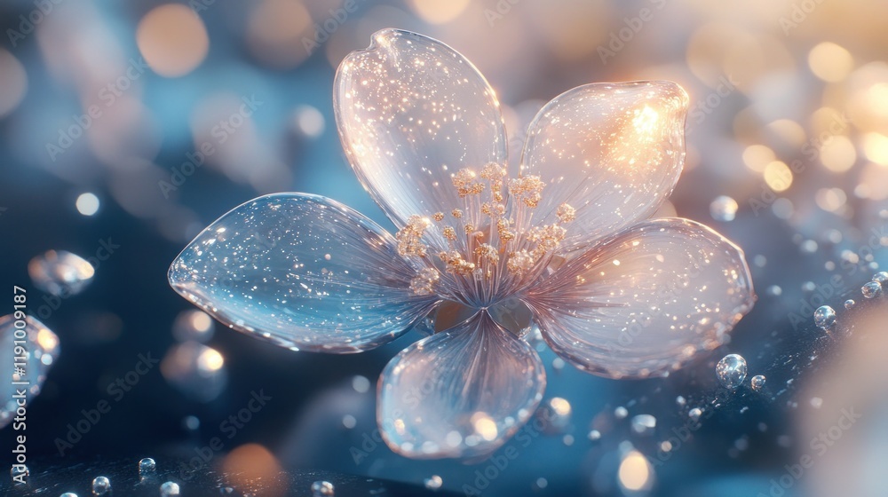 Crystal-like flower with bokeh and water droplets. Crystal-like flower with bokeh and water droplets.