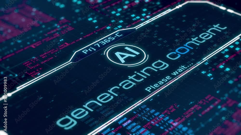 AI generative user interface with programming code and random data on background, software for content generation, futuristic technology (3d render)
