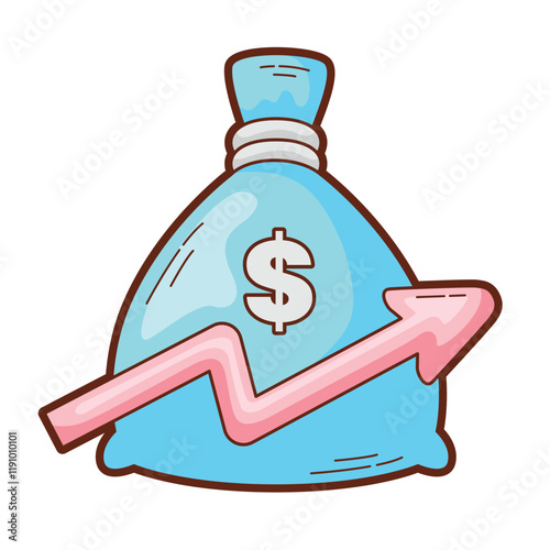 Money bag with an upward trending arrow suitable for finance, investments, growth, profits, success, stock market, banking concepts