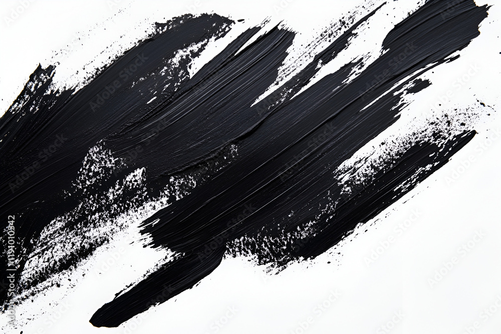 Abstract Black Paint Strokes: Bold, dynamic strokes of black paint create a textured, expressive abstract artwork.  The contrast and movement of the paint capture a sense of energy and dynamism.