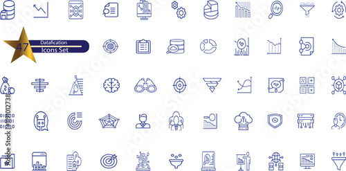 Datafication icon collection set. Containing information, analysis, data collection, processing, digitalization, and quantification icon