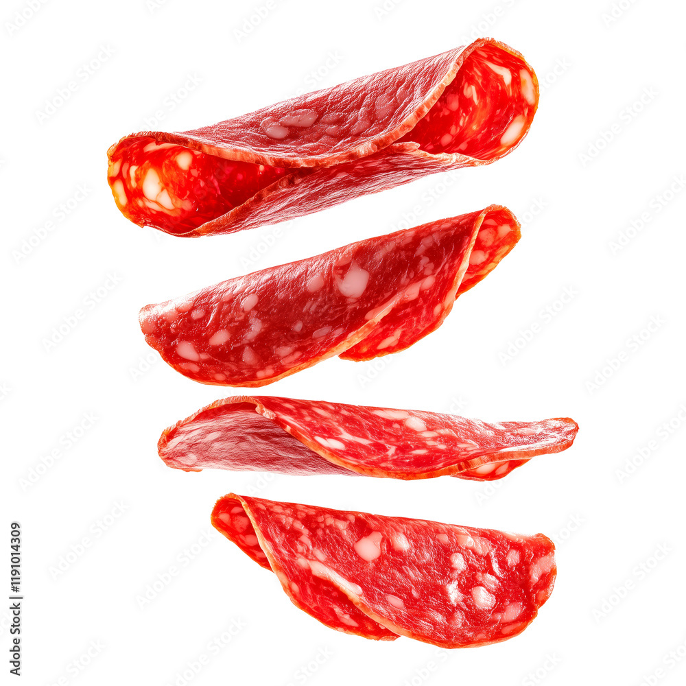 Sliced Catalan sausage Fuet isolated on white transparent background. Concept of cured meats Sliced Catalan sausage Fuet isolated on white transparent background. Concept of cured meats