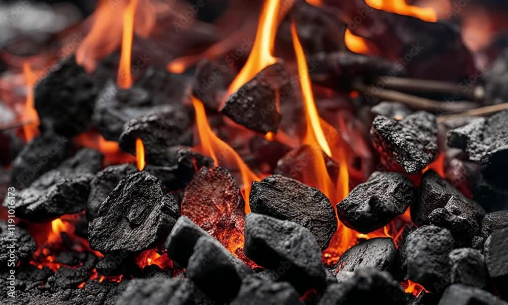 A detailed view of glowing hot coals. This represents the essence of embers used for outdoor grilling. A detailed view of glowing hot coals. This represents the essence of embers used for outdoor grilling.