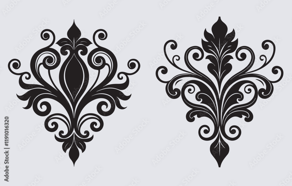 black and white floral ornament silhouette vector art illustration black and white floral ornament silhouette vector art illustration