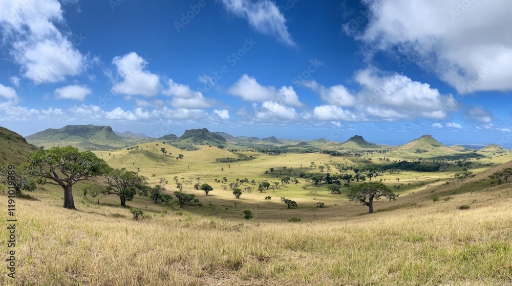 Fototapeta premium Serene Savanna Landscape with Rolling Hills