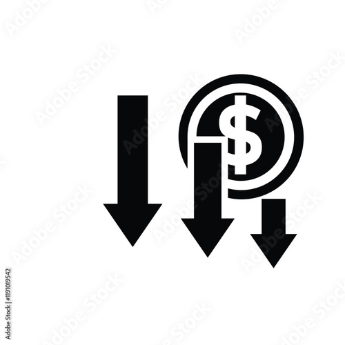 coin icon. money weakens, falls. money management vector, business and finance icon, showing continuous movement. Solid design style
