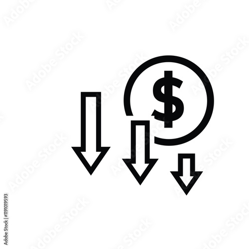 coin icon. money weakens, falls. money management vector, business and finance icon, showing continuous movement. Line design style
