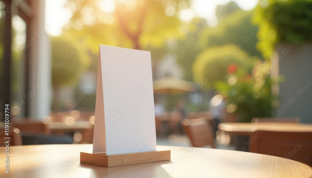 Fototapeta premium Blank Standing Menu on Outdoor Table