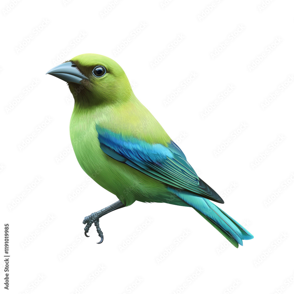 Obraz premium Vibrant Green and Blue Bird Isolated on Transparent background
