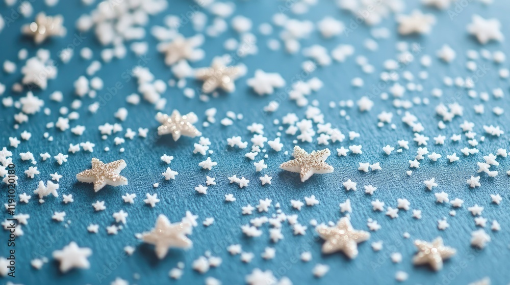 A soft blue background adorned with various snowflakes in white and metallic gold. A soft blue background adorned with various snowflakes in white and metallic gold.