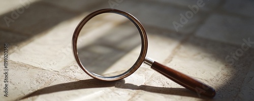 Magnifying glass casting shadow on tiled surface
