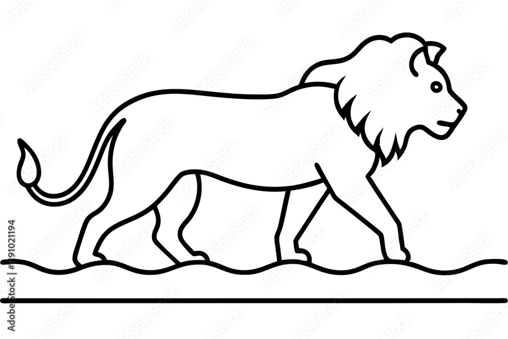 Obraz premium Lion Walking on Water - Powerful and Majestic Vector Illustration