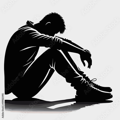 Detailed silhouette of a man leaning forward while seated in relaxed business attire, grounded and thoughtful