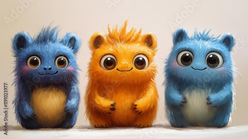 Adorable Furry Monsters Trio. Generative AI