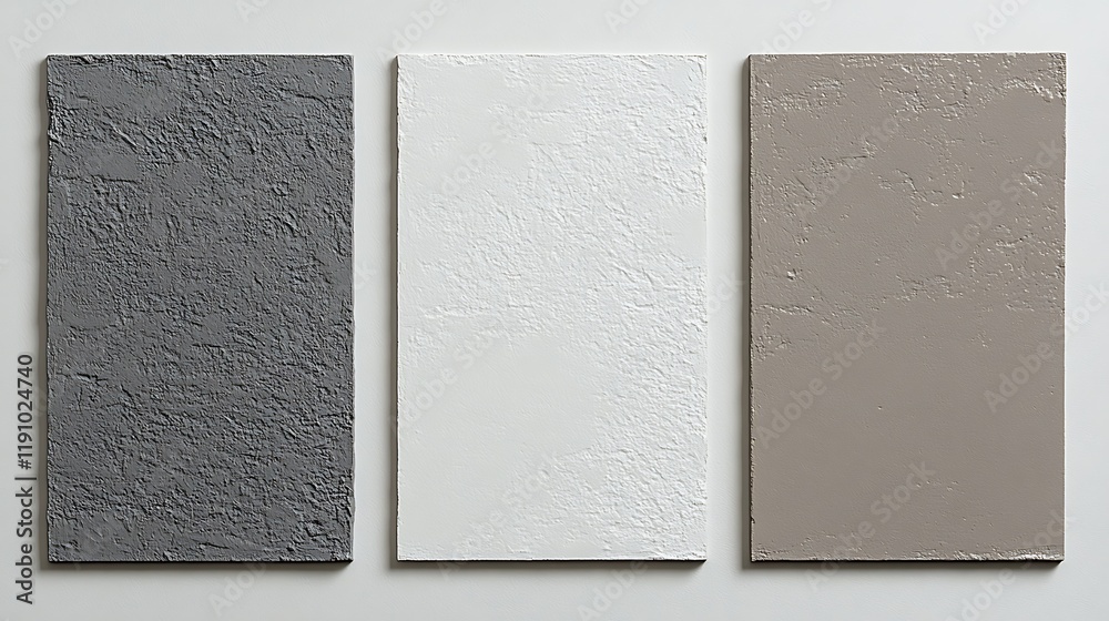 Fototapeta premium Three Textured Panels in Gray White and Beige