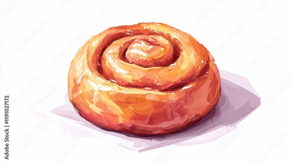 Fototapeta premium Delicious cinnamon roll flat lay isolated on white background food sweet treat minimalist style