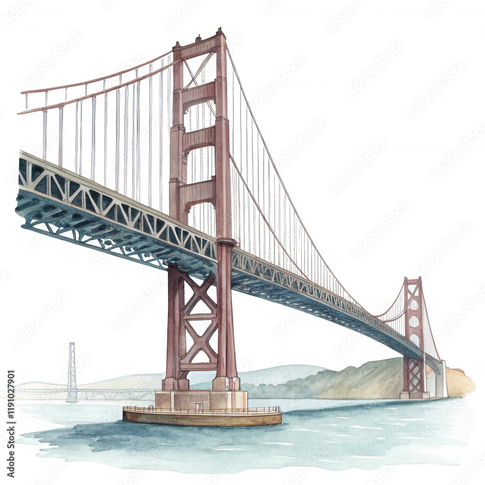 Fototapeta premium Golden Gate Bridge Illustration Over Water