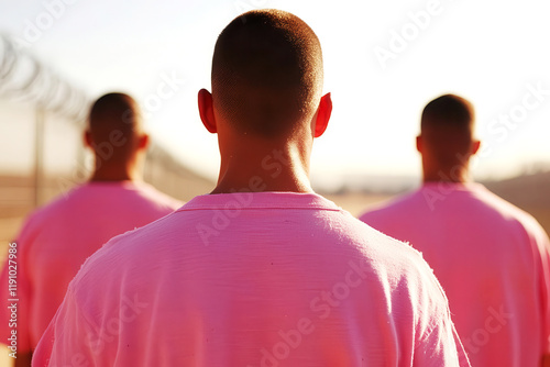 Group of inmates participating in a rehabilitation program in the prison yard, showing efforts toward reintegration photo