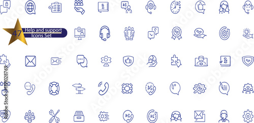 Help And Support Related Vector Line Icons. Contains such Icons as Handbook,