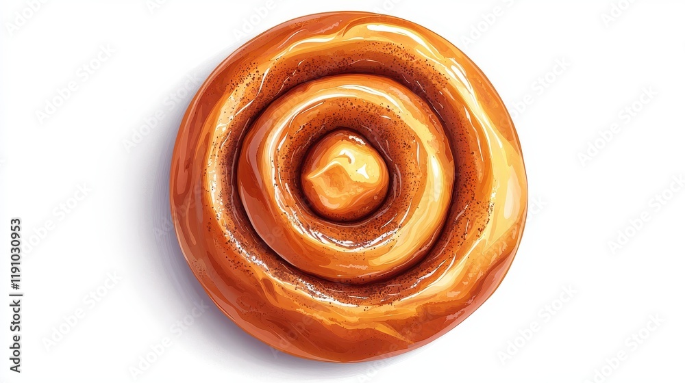 Fototapeta premium Delicious cinnamon roll flat lay isolated on white background food art minimalist view culinary delight