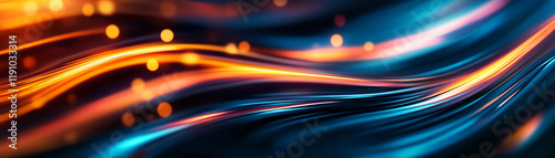 Vibrant abstract waves of blue and orange lights flowing in dynamic motion. photo