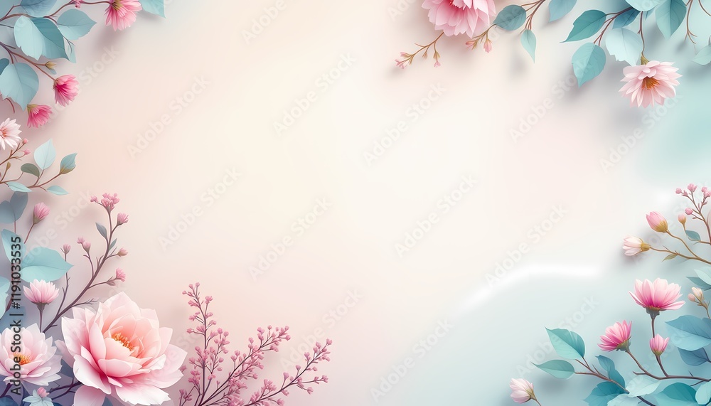 Naklejka premium Delicate Pastel Flowers: A Serene Floral Border Design